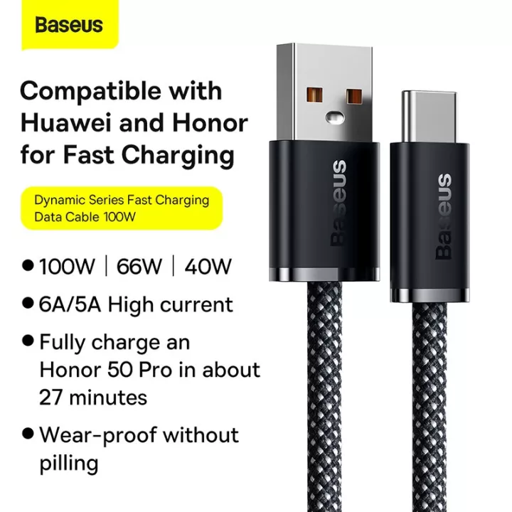 Cáp sạc nhanh 100W Baseus Dynamic Series Fast Charging Data Cable USB to Type-C- hàng chính hãng