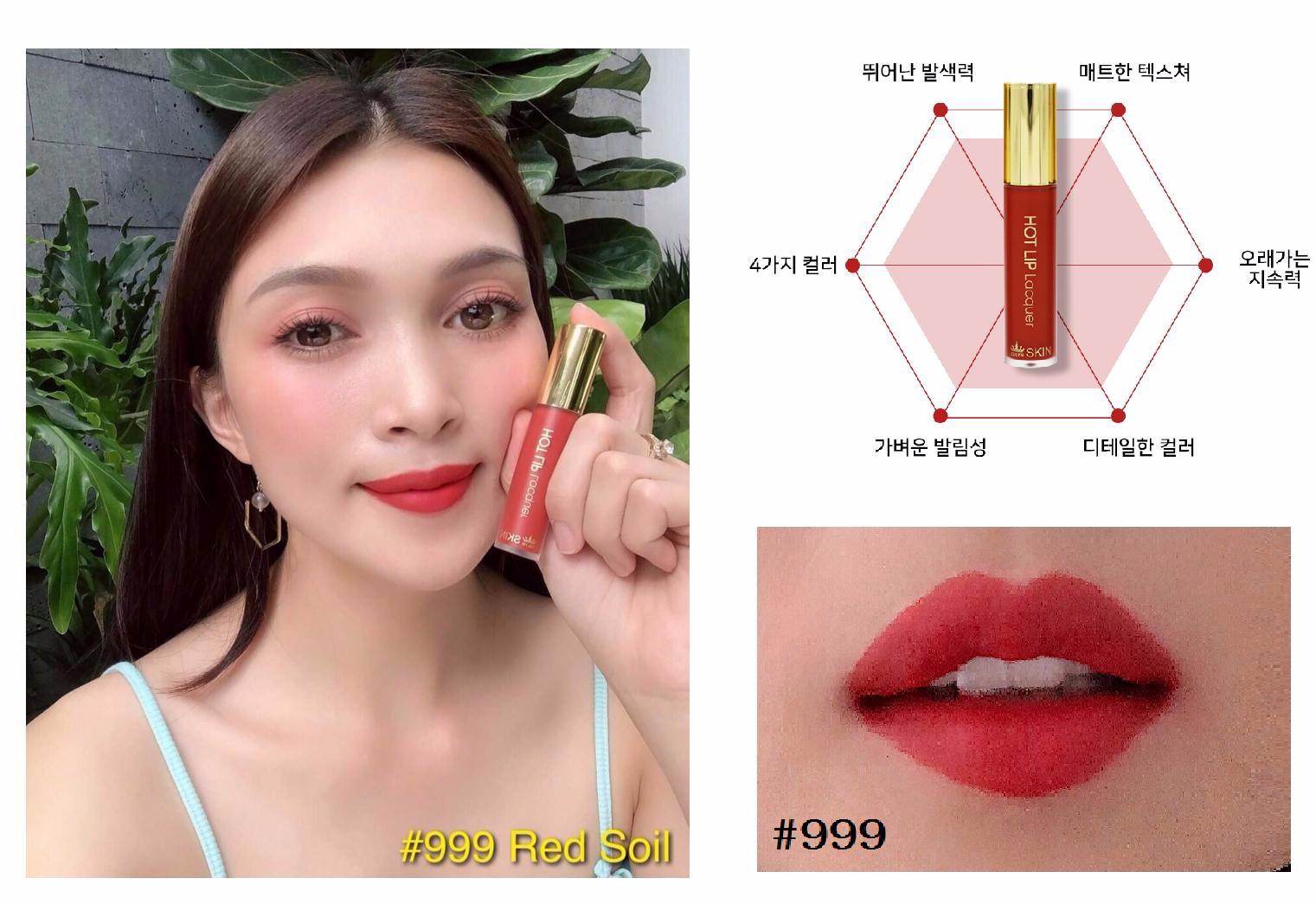 [999-RED SOIL - ĐỎ ĐẤT] SON KEM LÌ HOT LIP LACQUER ZELYN SKIN