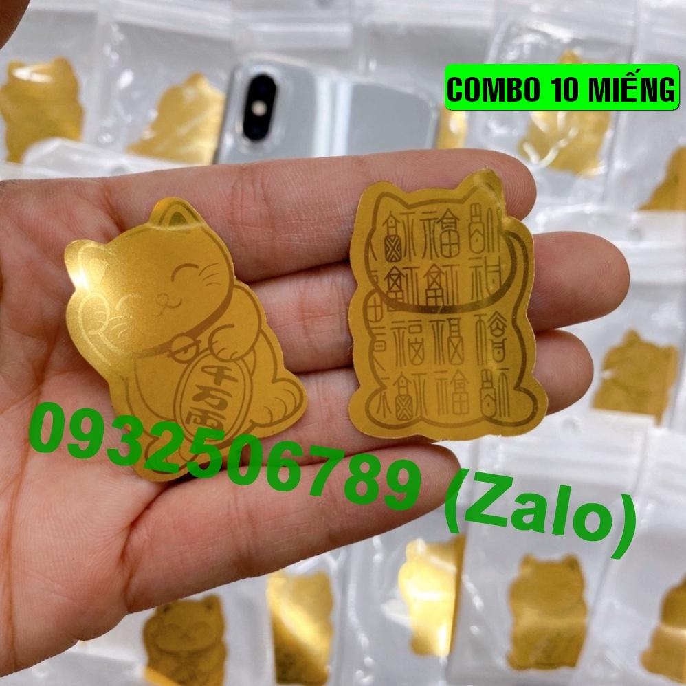 COMBO 10 Miếng Dán Phong Thủy MÈO THẦN TÀI mạ Vàng 24K Chiêu Tài Lộc - PASA COLLECTION