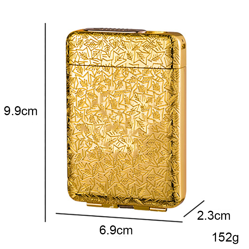 Bật Lửa Điện Kiêm Hộp Đựng Thuốc 16 Điếu Lớn Ngắn Đồng Thau Hoa Văn Cổ