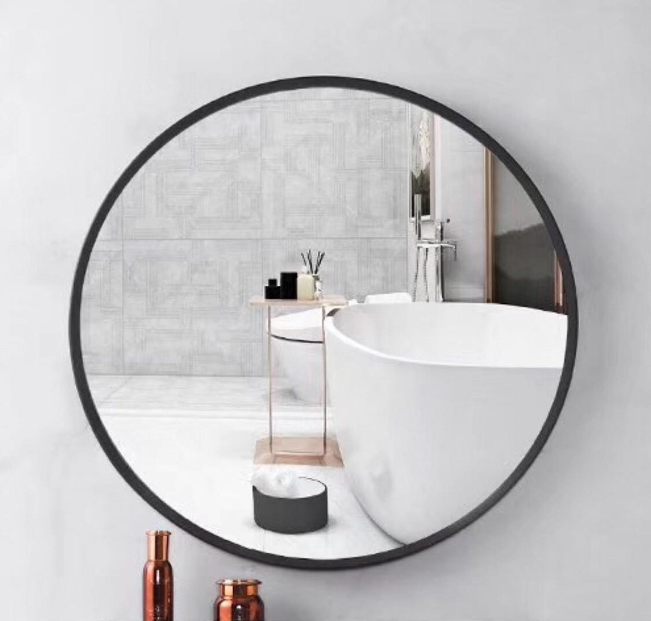 Gương Tròn Vành Nhôm Sơn Tĩnh Điện KT 60x60 - Gương Tròn Treo Tường Nhà Tắm Cao Cấp