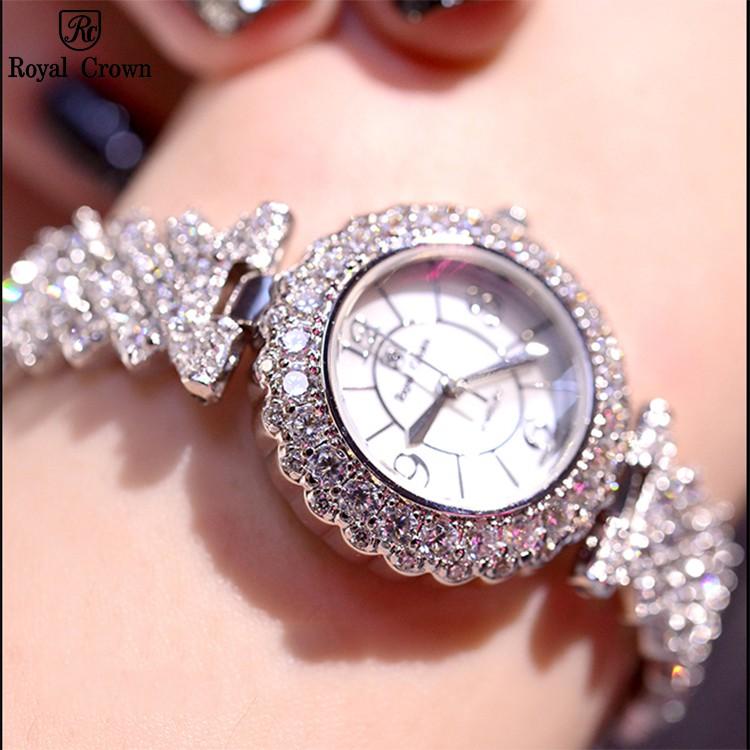 Đồng Hồ Nữ Chính Hãng Royal Crown 2607 Jewelry Dây Kim Loại Đính Đá Chống Nước Chống Xước