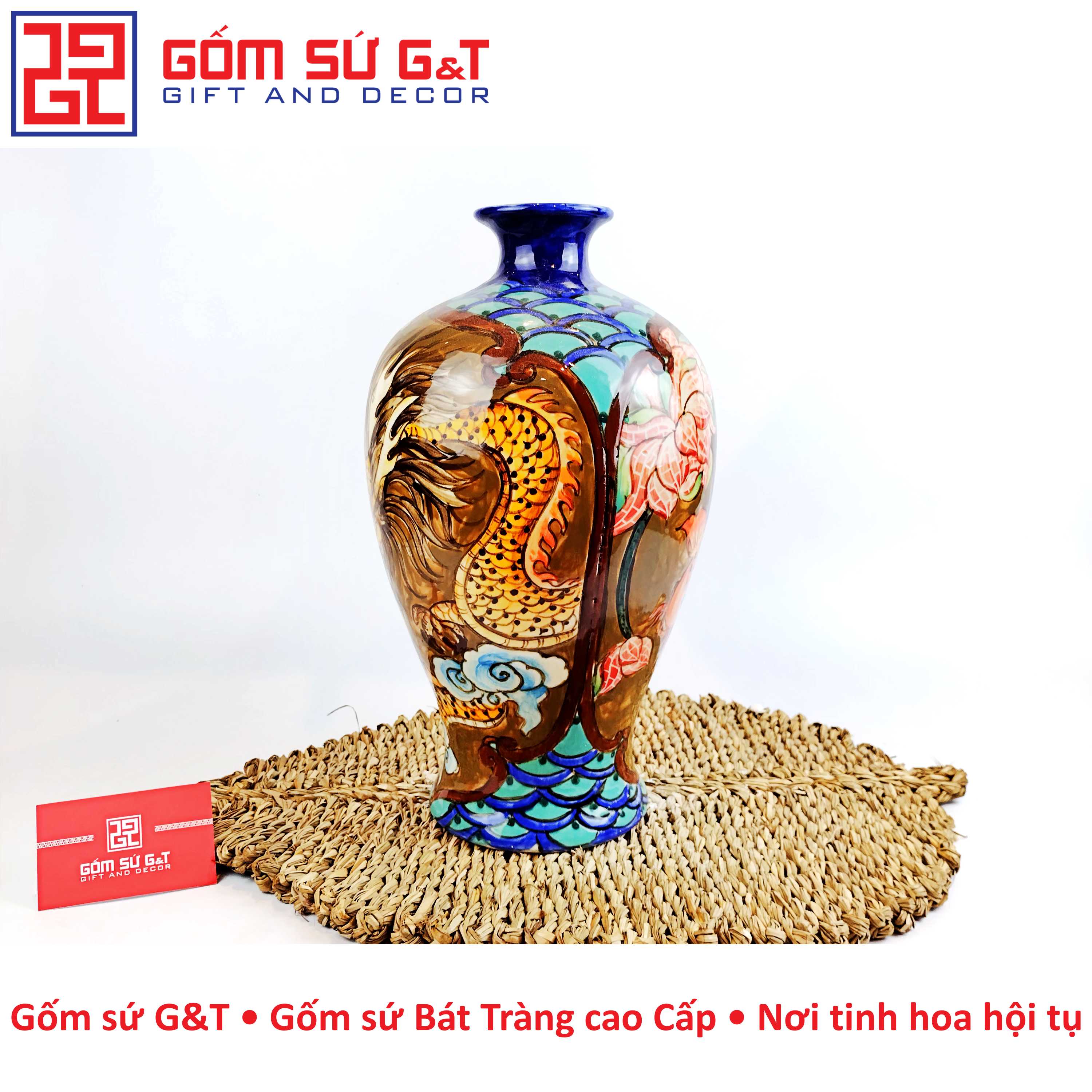 Mai bình nhị cảnh cá chép hóa rồng Gốm Sứ G&T
