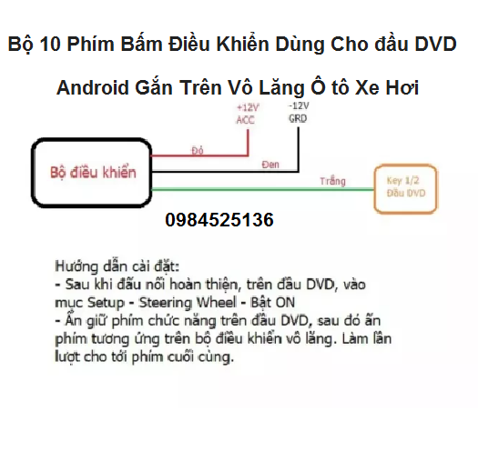 Bộ 10 Phím Bấm Điều Khiển vô lăng không dây Dùng Cho đầu DVD, Android Gắn Trên Vô Lăng Ô tô Xe Hơi dành cho tất cả cá dòng xe