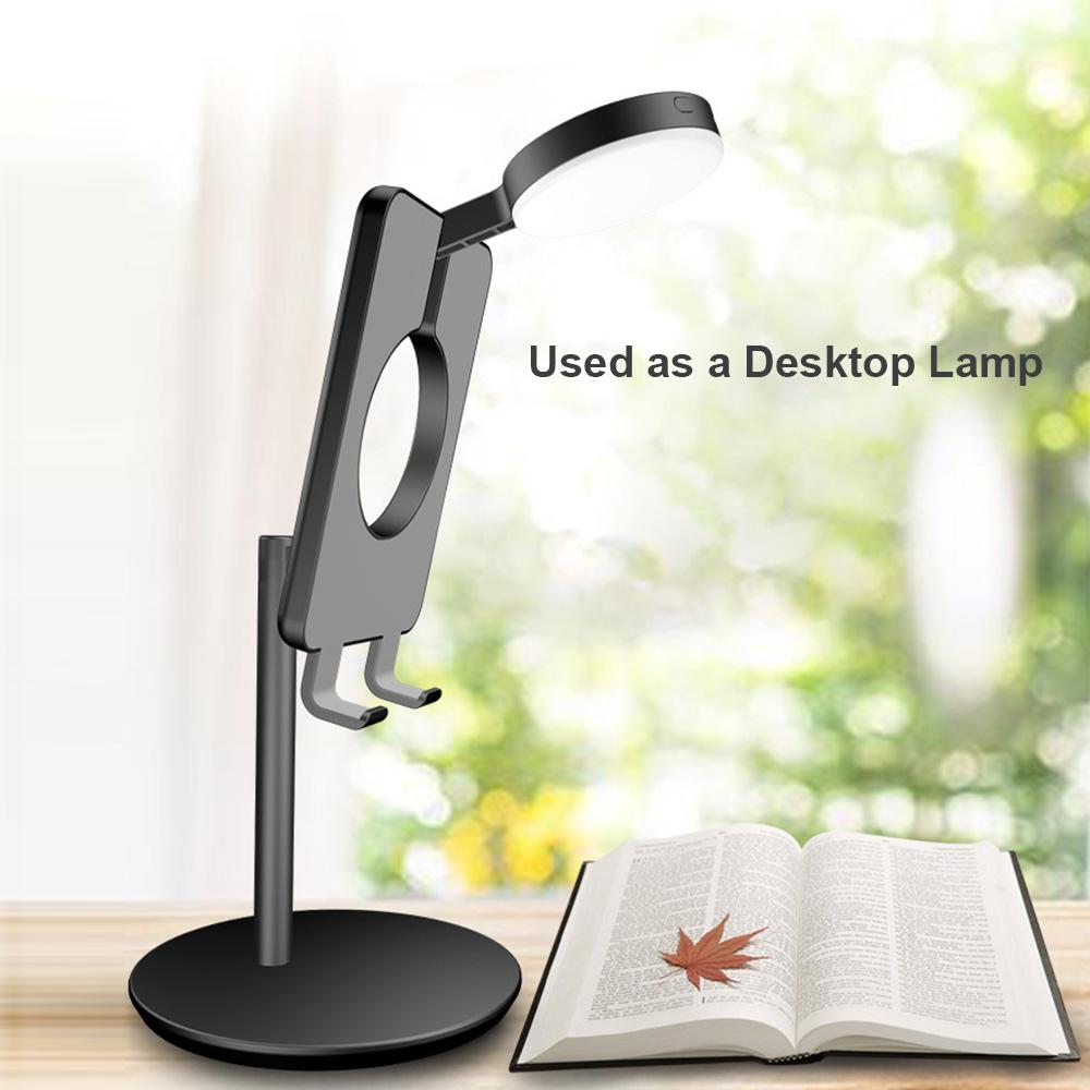 Giá đỡ điện thoại thông minh để bàn với đèn LED Beauty Light 3500K-6000K có thể điều chỉnh độ sáng để phát trực tiếp