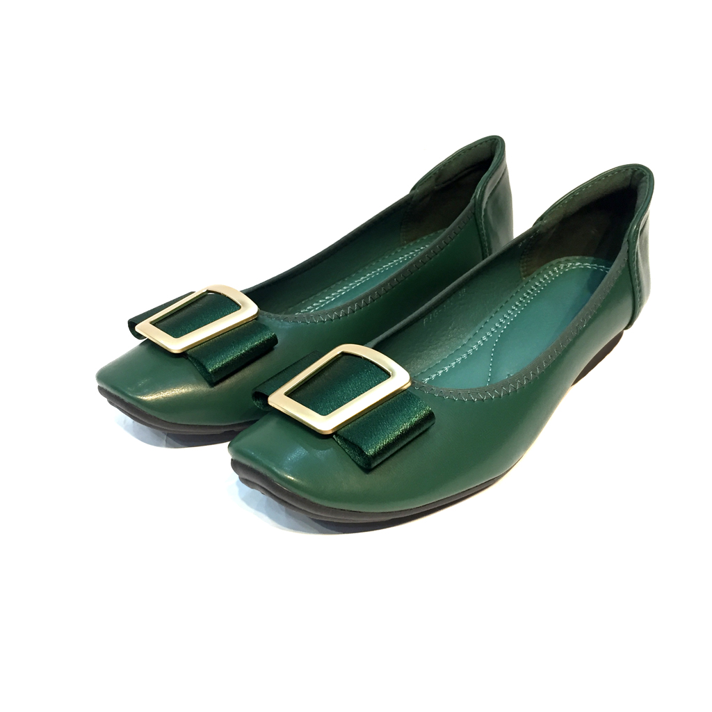 Giày búp bê mũi vuông cao cấp Thái Lan màu xanh Green đính khóa Squard siêu nhẹ, mềm mại, êm chân, thiết kế tinh tế, di chuyển dễ dàng và thoải mái
