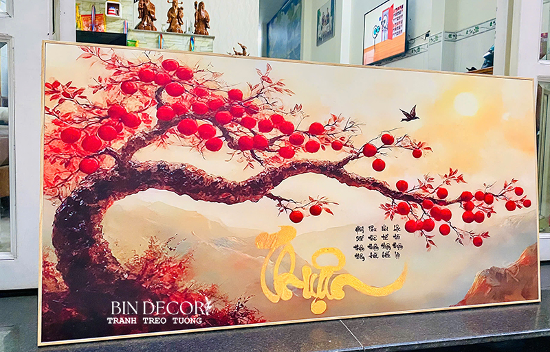 (ẢNH THẬT) Tranh treo tường cành hồng 15 trang trí decor phòng khách quà tặng kèm