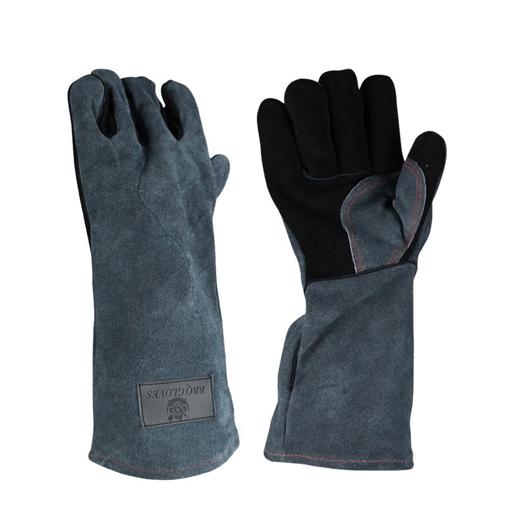 Leather Labor Gloves, Working Safety Gloves, Heat Resistant Protective Welding Working Gloves -Black