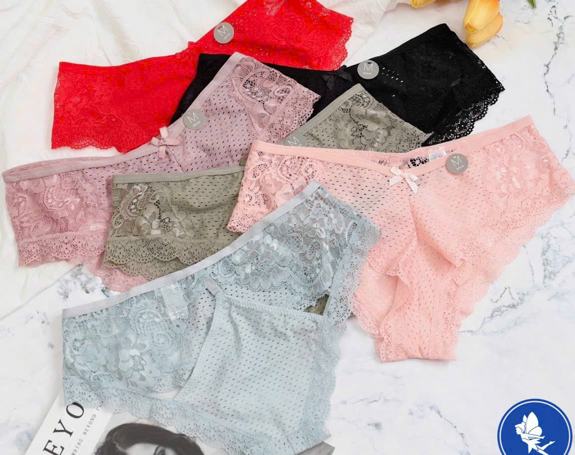 Quần lót nữ QV278 ren hoa mềm mại cao cấp kết nơ ôm nửa mông xinh xắn có lỗ thoáng khí
