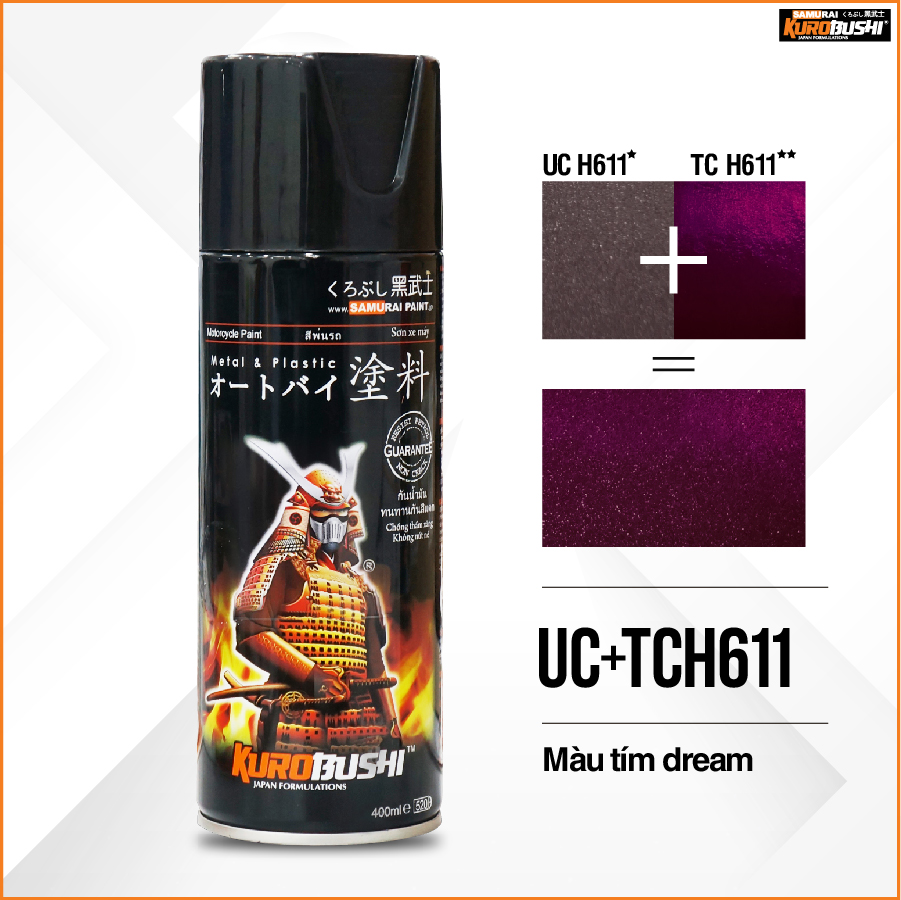 COMBO Sơn xịt Samurai Kurobushi - MÀU TÍM DREAM  UC+ TC H611 (400ml)