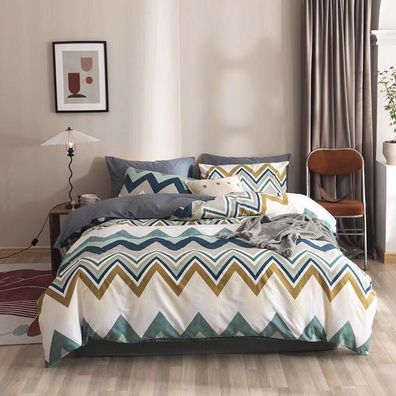 Set Ga Gối Cotton Living 100%cotton Hàng Nhập Khẩu Cao Cấp 4 Món Kẻ Hiện Đại
