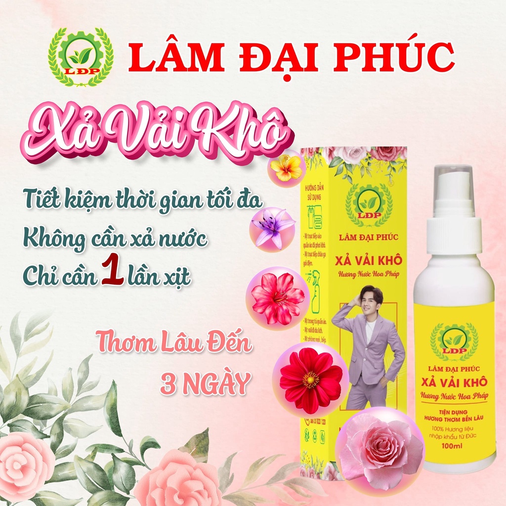 Xả vải khô xịt thơm quần áo Lâm Đại Phúc hương nước hoa Luxury siêu thơm bám vải lâu hơn 48h