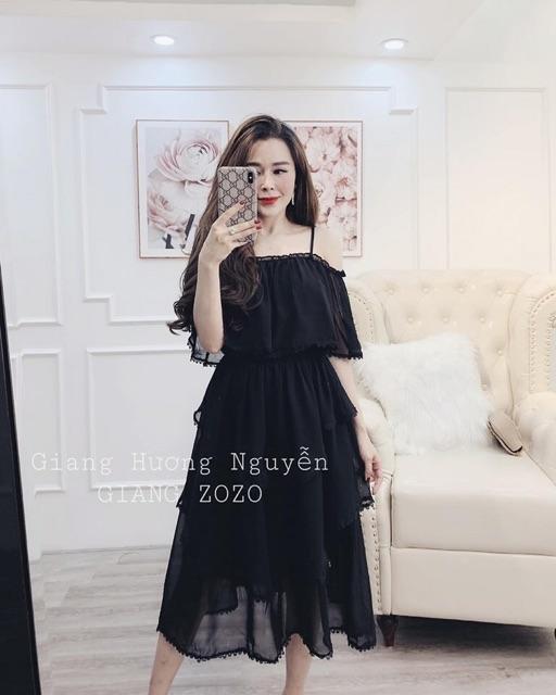 VÁY LỤA TẦNG TRỄ VAI