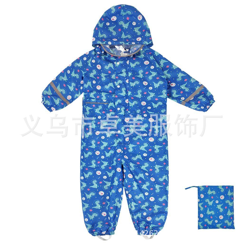 Áo mưa một mảnh dành cho trẻ em theo phong cách mới nhất được in nhẹ, áo mưa có mũ trùm đầu, áo mưa một mảnh bảo vệ chống thấm nước cho trẻ em