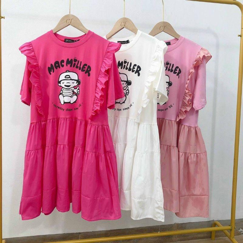 Đầm Babydoll, đầm bầu tay ngắn hoạ tiết trẻ em dễ thương