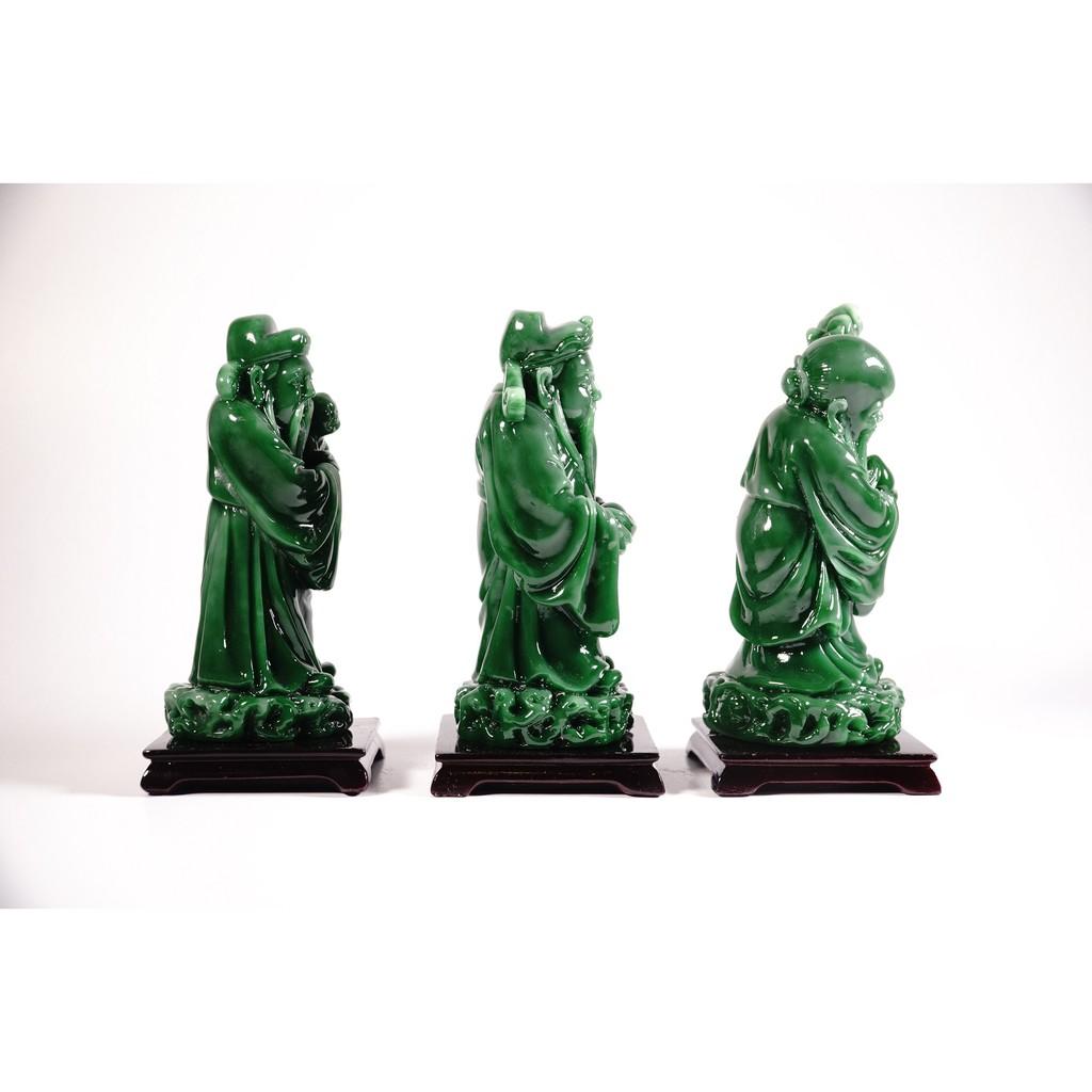 Bộ tượng Tam Đa Phúc Lộc Thọ cầu tài lộc ngọc xanh - Cao 13cm