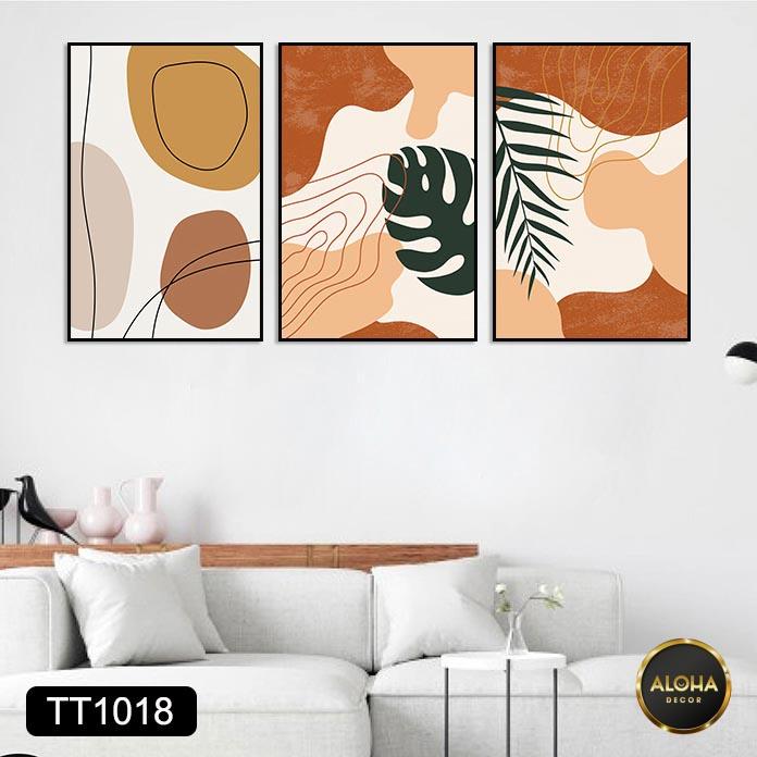 Bộ 3 tranh treo tường phòng ngủ Minimalist tông màu cam nâu hiện đại treo tường, tranh decor trang trí phòng khách