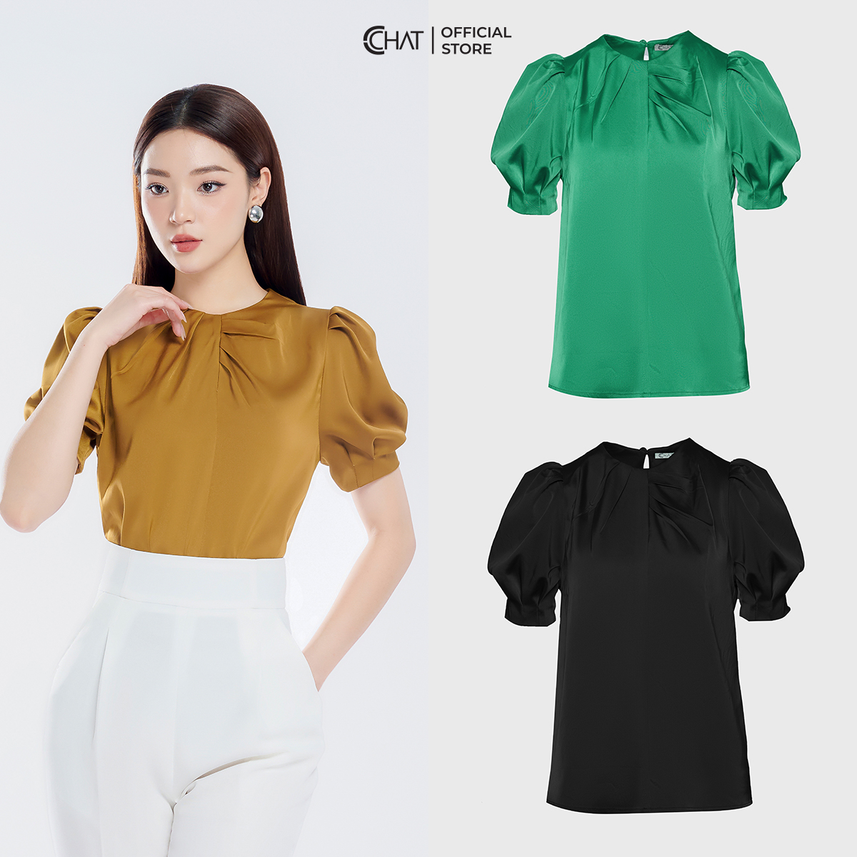 Áo Kiểu Nữ Cổ Tròn Xoắn Dáng Suông Chất Lụa Cao Cấp Mềm Mịn 13ANL2008ST