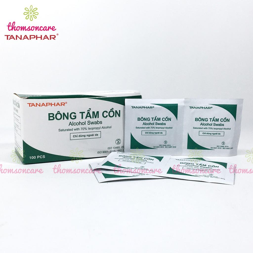 Bông tẩm cồn sát trùng TANAPHAR - Khử khuẩn, tránh virut - Hộp 100 gói tiện lợi, nhỏ gọn