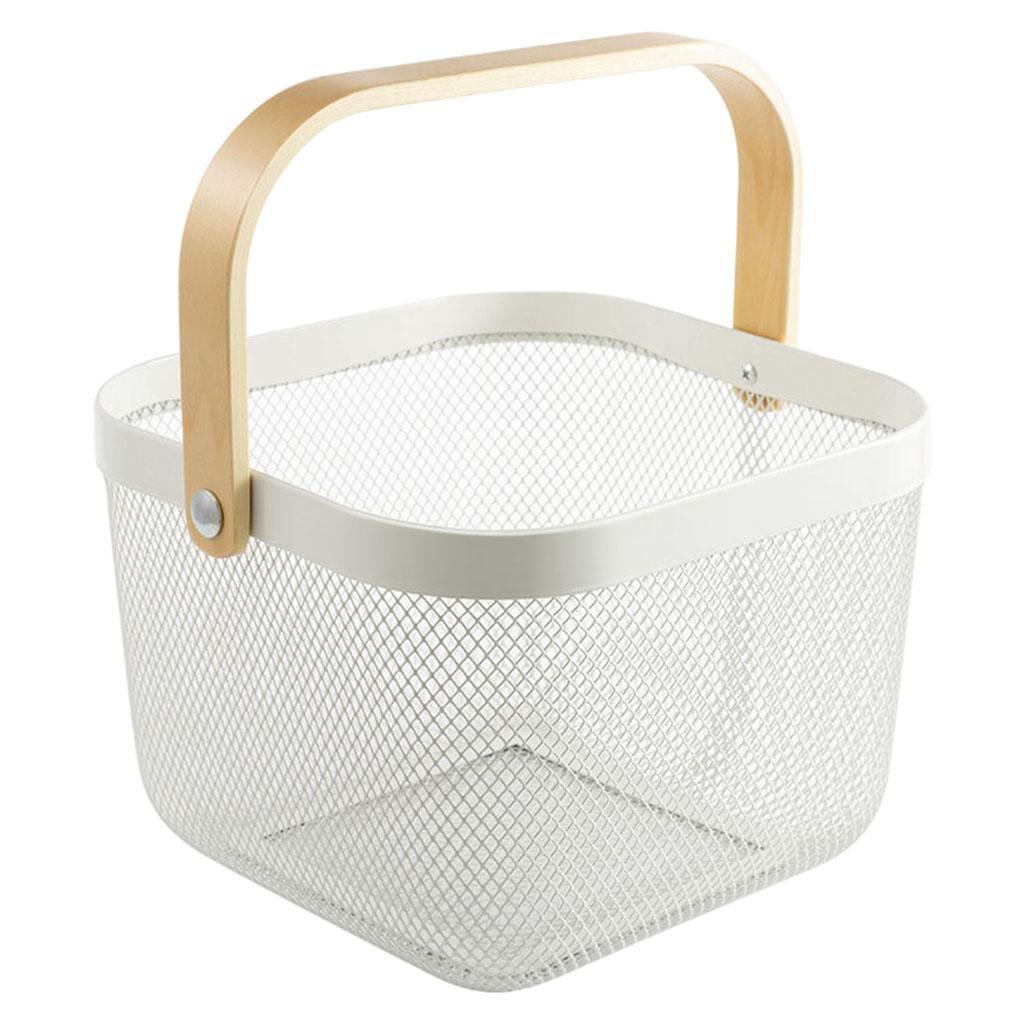 Mesh Storage Basket with Wooden Handle Vegetables Food Kitchen Organizer