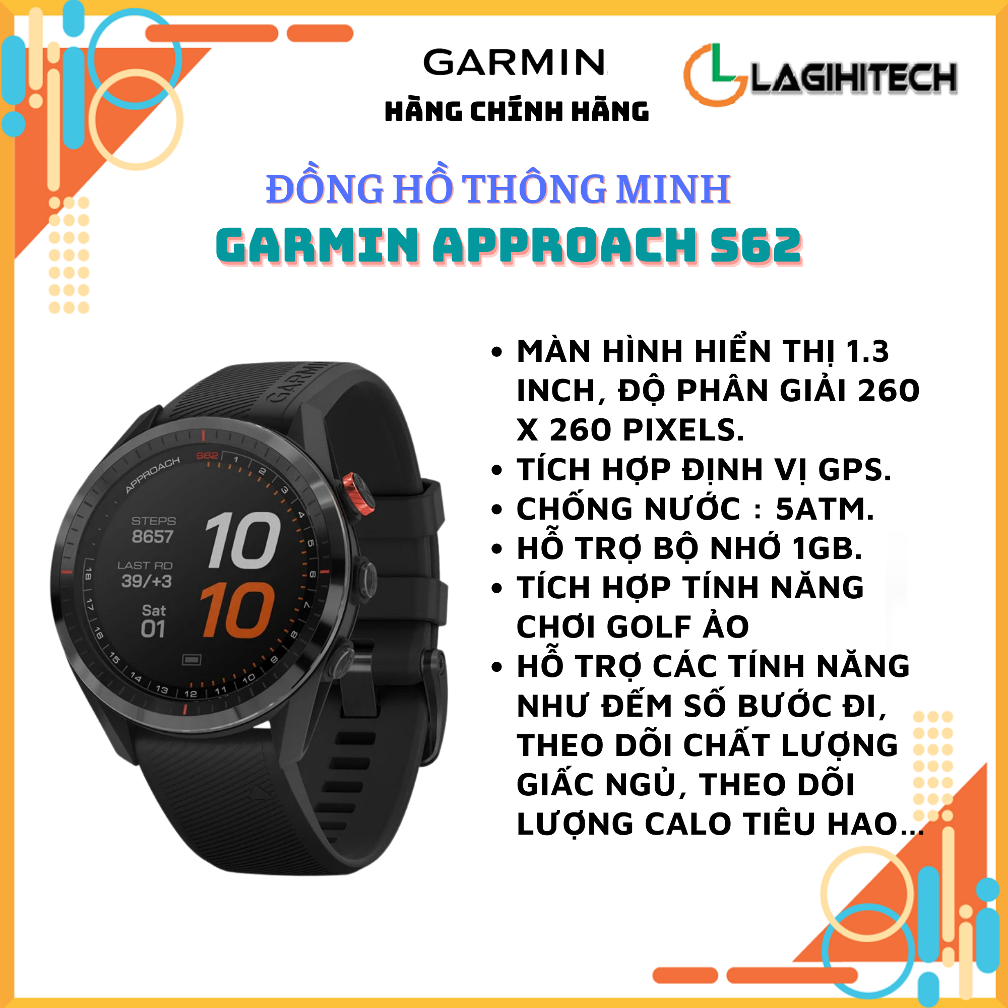 Đồng hồ Garmin Approach S62 / S62 Premium with CT10 Bundle - Hàng Chính Hãng FPT