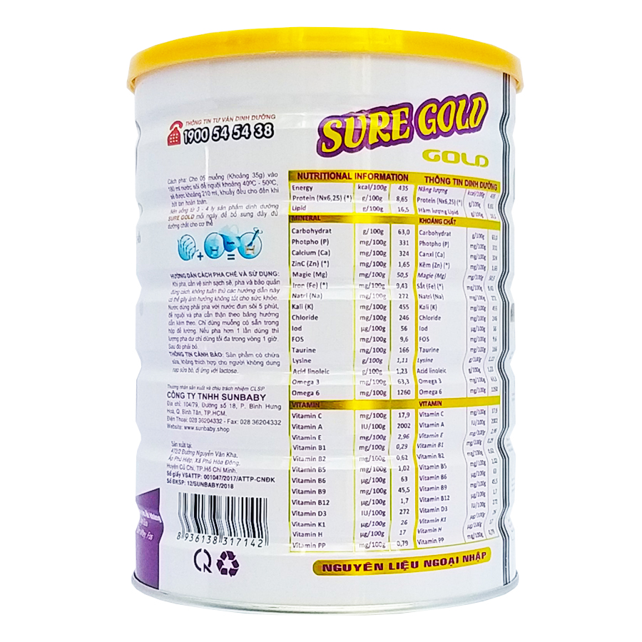 Sữa bột dinh dưỡng Nutri Plus Sure Gold giúp phục hồi sức khỏe cho người bệnh, người ăn uống kém (900g) Sunbaby NTSGSBTC2019