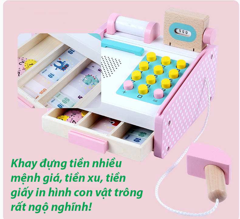 Đồ chơi máy tính tiền - Máy tính tiền siêu thị bằng gỗ cho bé