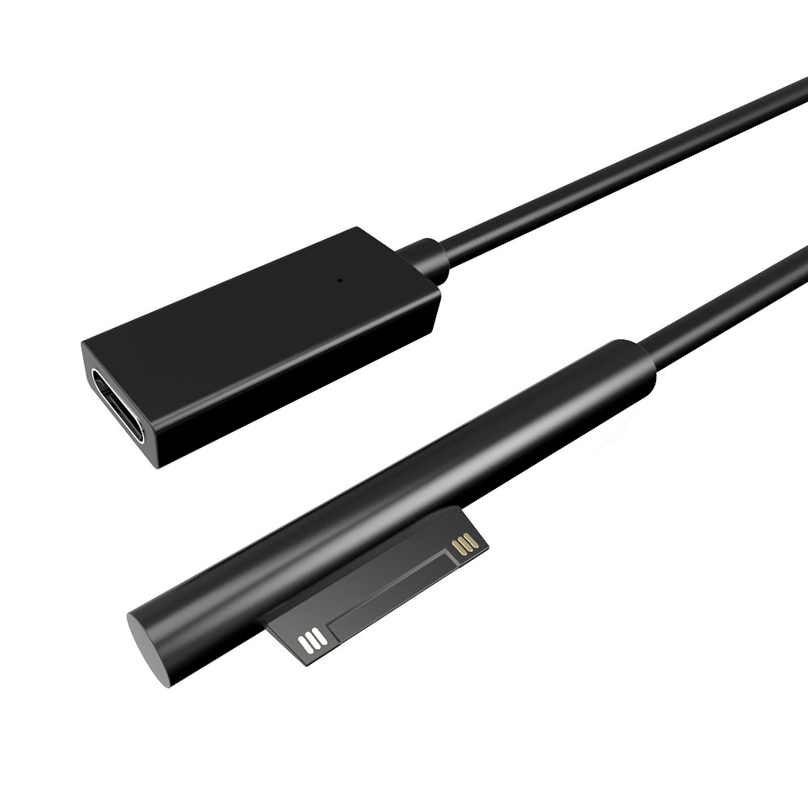 Premium USB C Type C Cable for Microsoft Surface Pro 3/4 / 5/6, Pro Go, Laptop 15V / 3A Power Supply 0.2 Meter Black