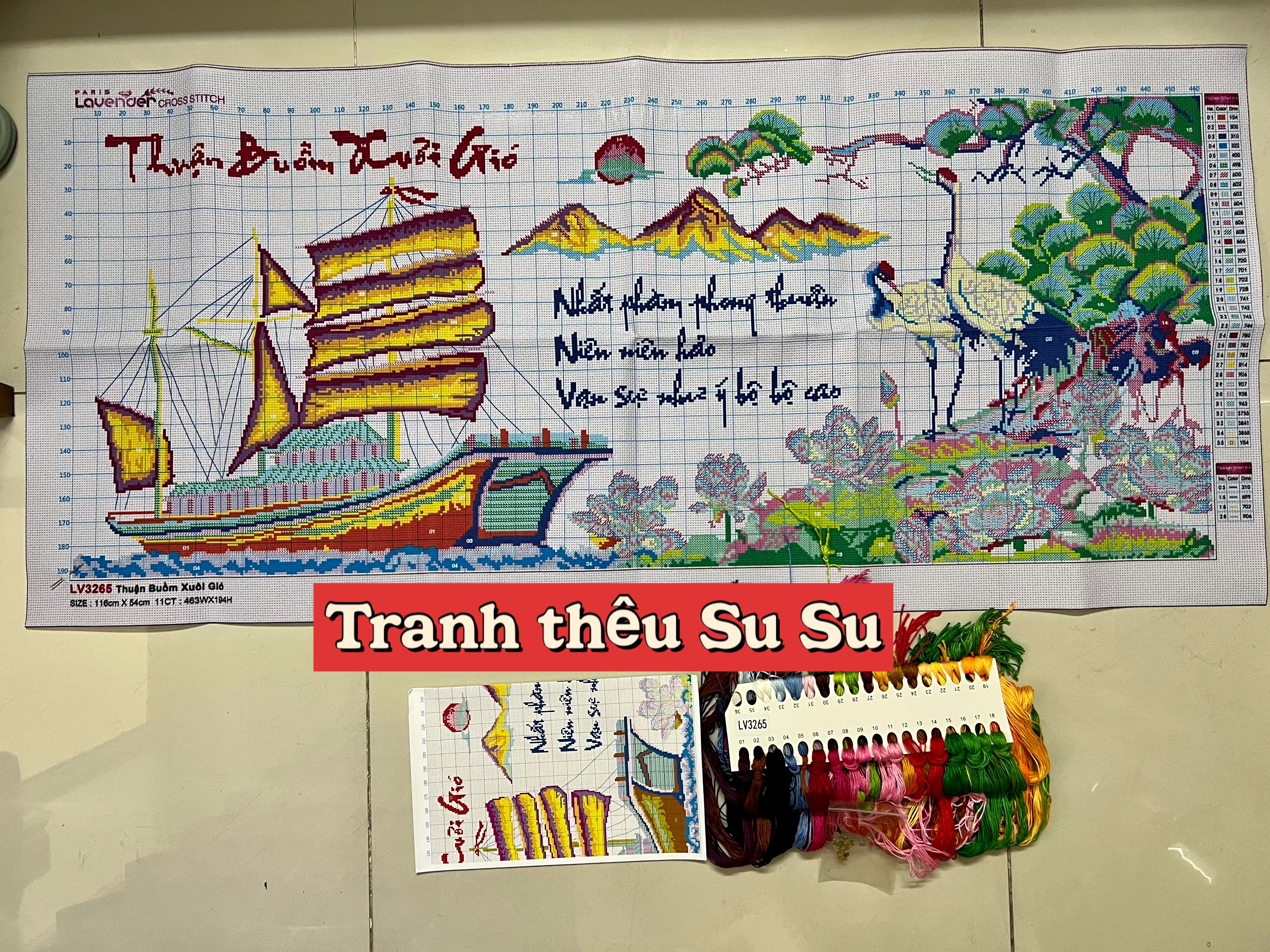 Tranh thêu chữ thập Thuận buồm xuôi gió LV3265, nền trắng không thêu