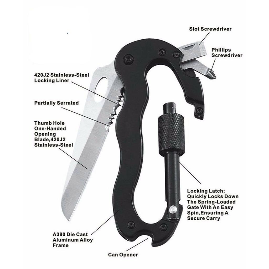 Survival Camping Carabiner Keychain Screwdriver Folding
