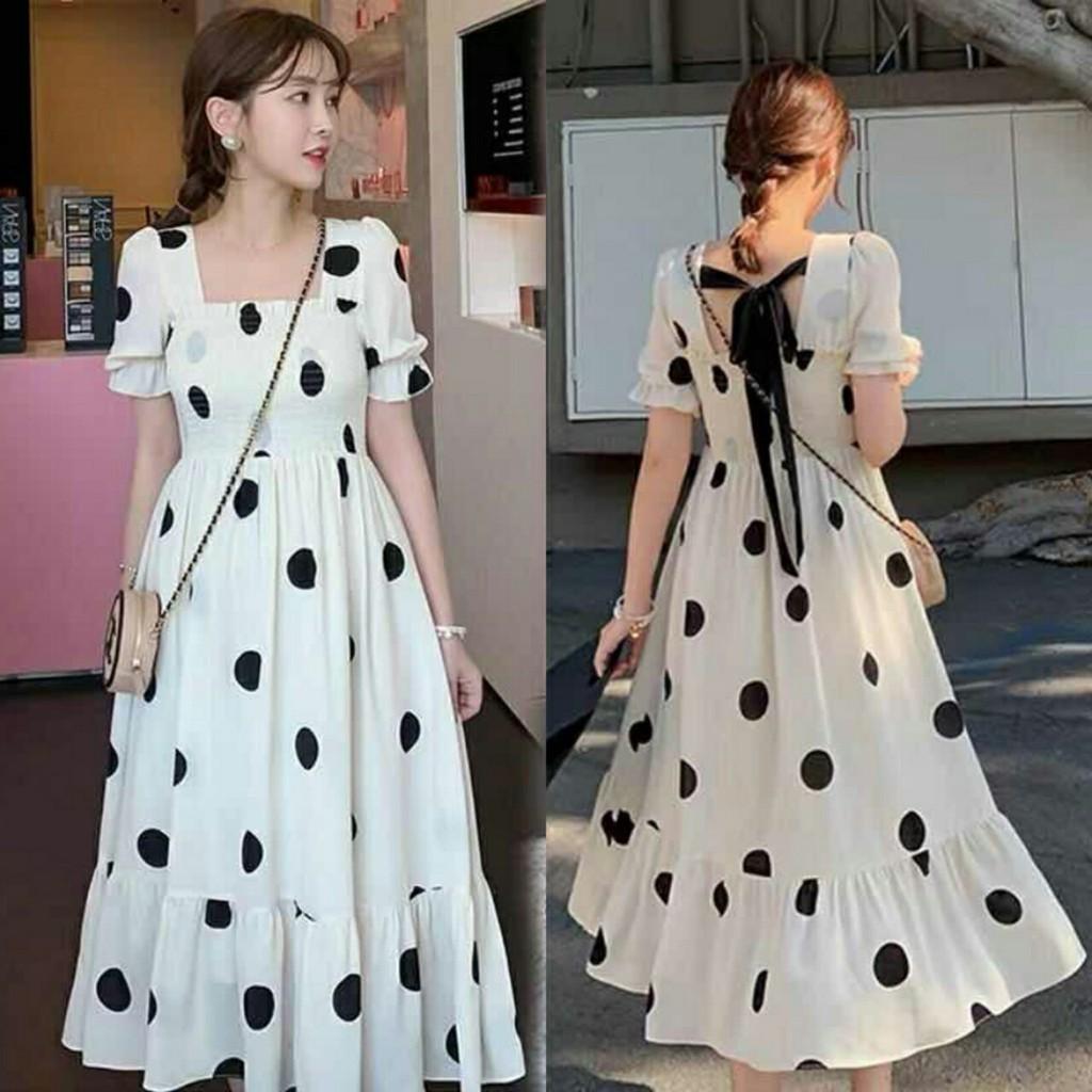 váy bầu chấm bi mẫu thiết kế