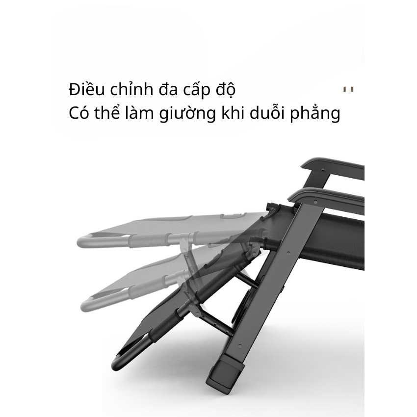 Ghế Giường Xếp Thư Giãn Gối Đầu, Ngả Lưng 180 Độ, Ghế Gấp Gọn Kèm Đệm Black