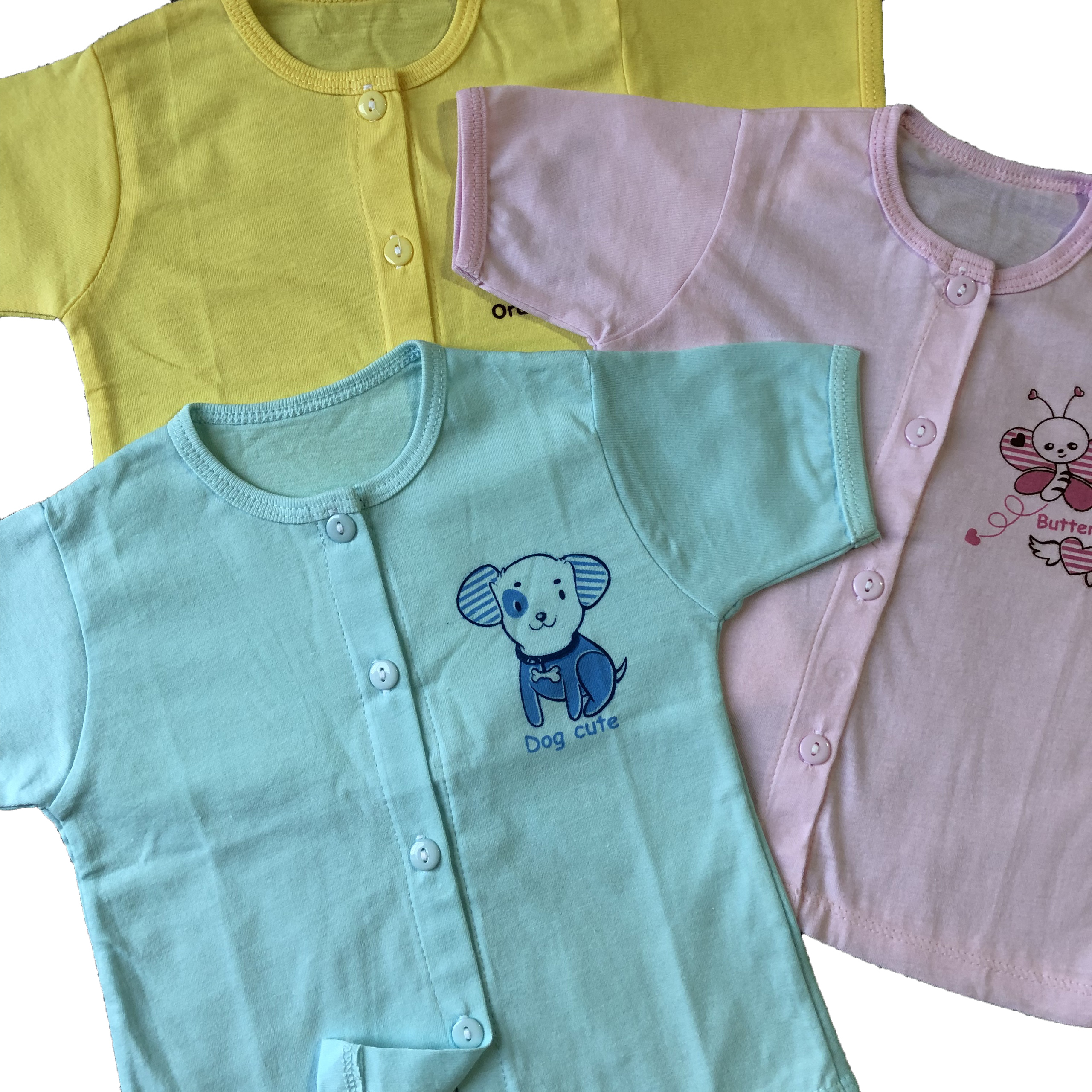 Combo 5 áo sơ sinh cotton tay ngắn màu cài nút giữa Thái Hà Thịnh - Size 1-5 cho bé sơ sinh -12kg