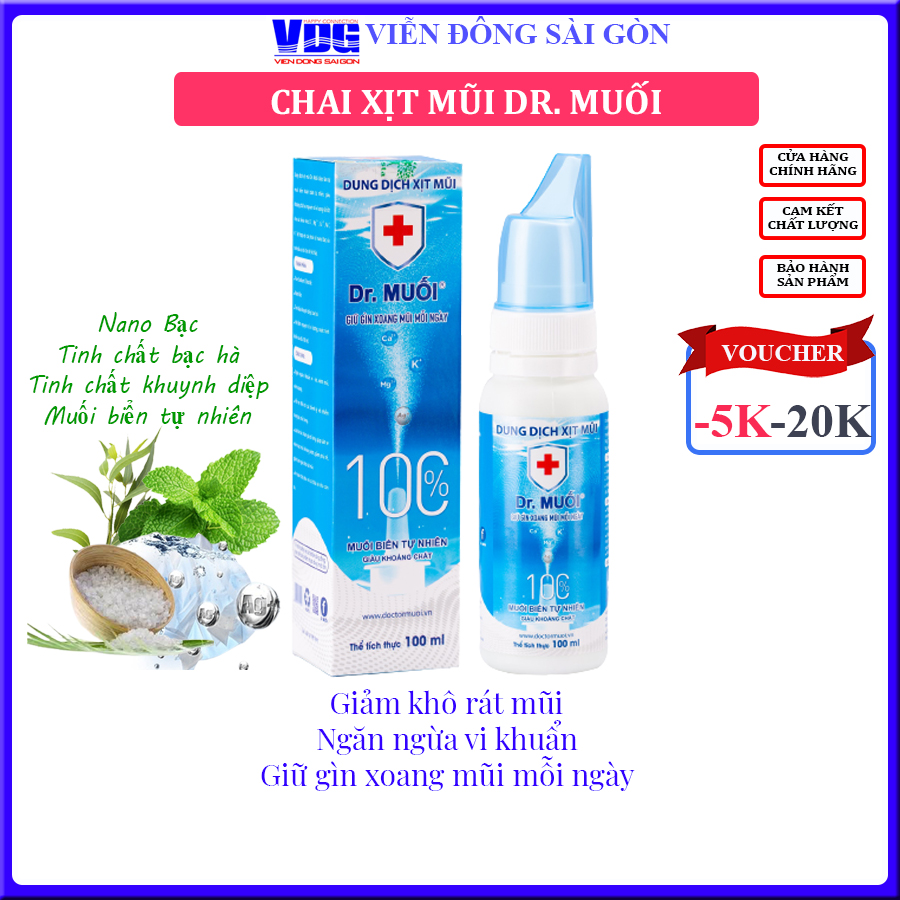 Dung dịch xịt mũi Dr. Muối (100ml) (Ngừa vi khuẩn + Bảo Vệ Xoang + Thơm Thoáng mũi)