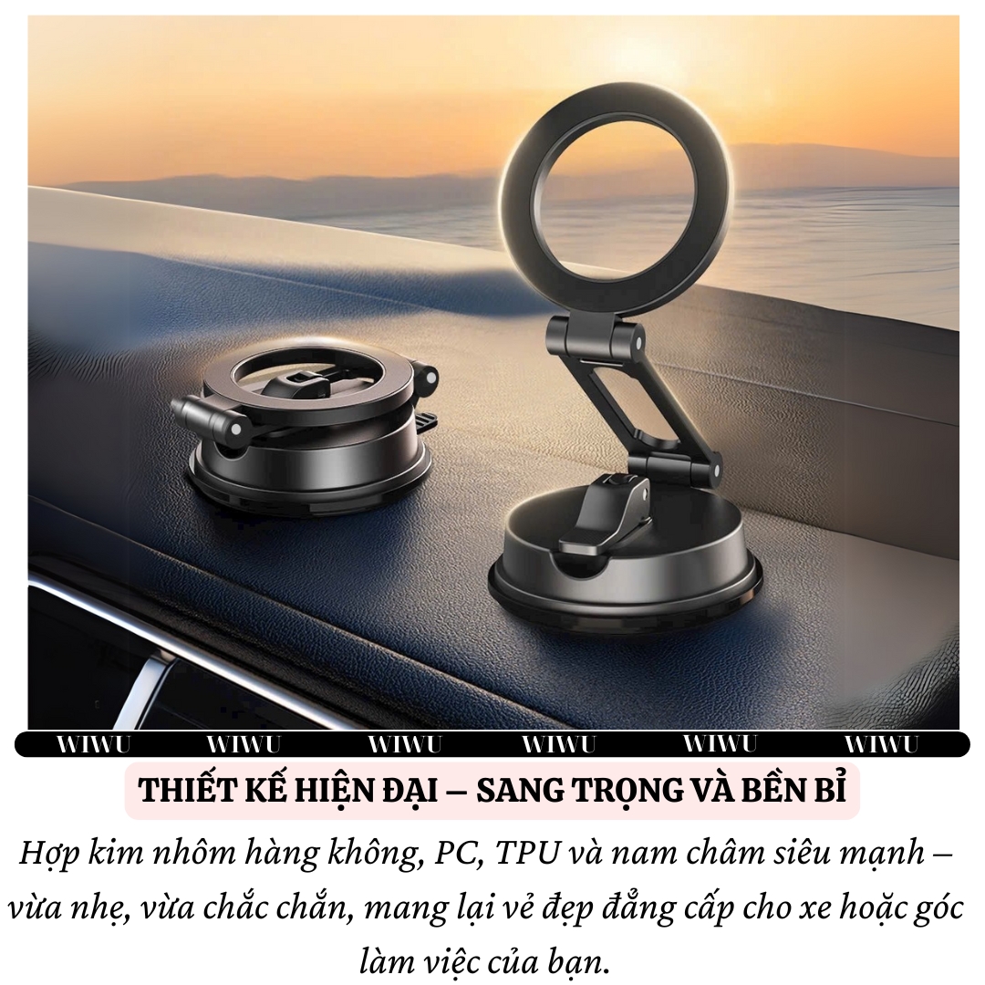 Giá đỡ điện thoại từ tính nam châm hút chân không xoay 360 độ ô tô, bàn làm việc, phòng tắm hiệu WIWU CH055 Cho iPhone cho Samsung điện thoại - Hàng nhập khẩu