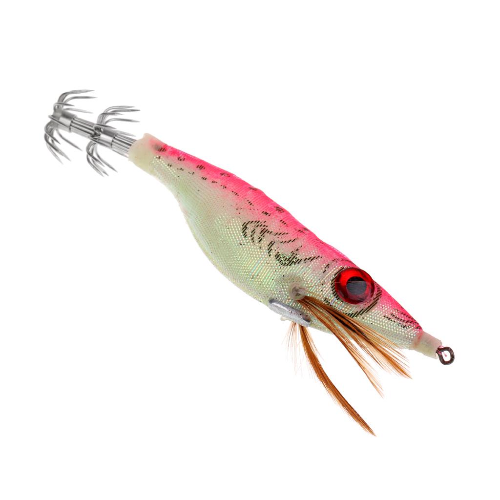 Fishing Artificial Wood Shrimp Squid Jigs Squid Hook Minnow Trout Lure Pink