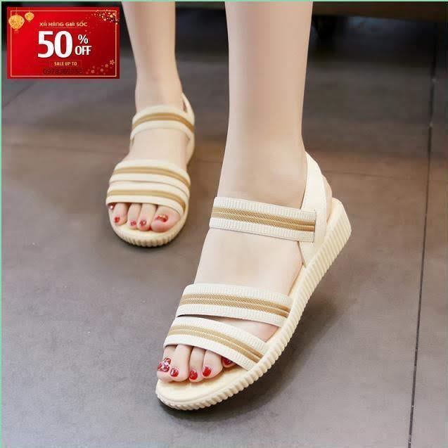 FreeShip Giày Sandal Nữ Quai Ngang Vải Cao Cấp Style Hàn Quốc - MSP 3134