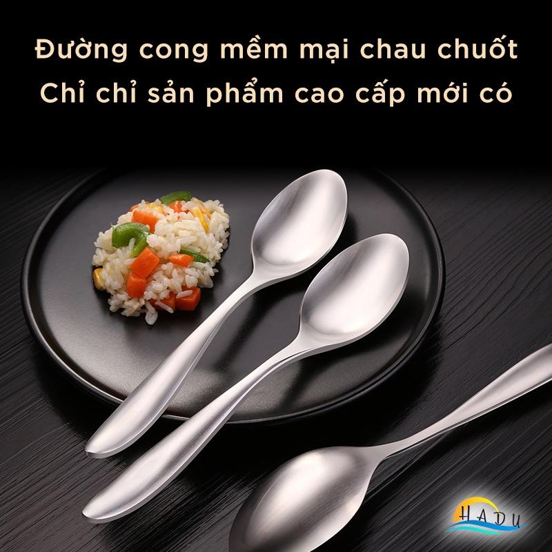 [4 Cái] Thìa Muỗng Inox Cán Dài 304 Cao Cấp Ăn Phở Đạt Chất Lượng Đức HADU