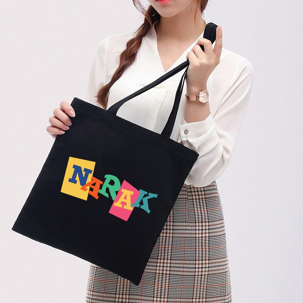 Túi Tote Vải Canvas Ginko kiểu basic có dây kéo khóa miệng túi đựng vừa laptop 14 inch và nhiều đồ dùng khác Phong Cách ulzzang Hàn Quốc In Hình Narak B43
