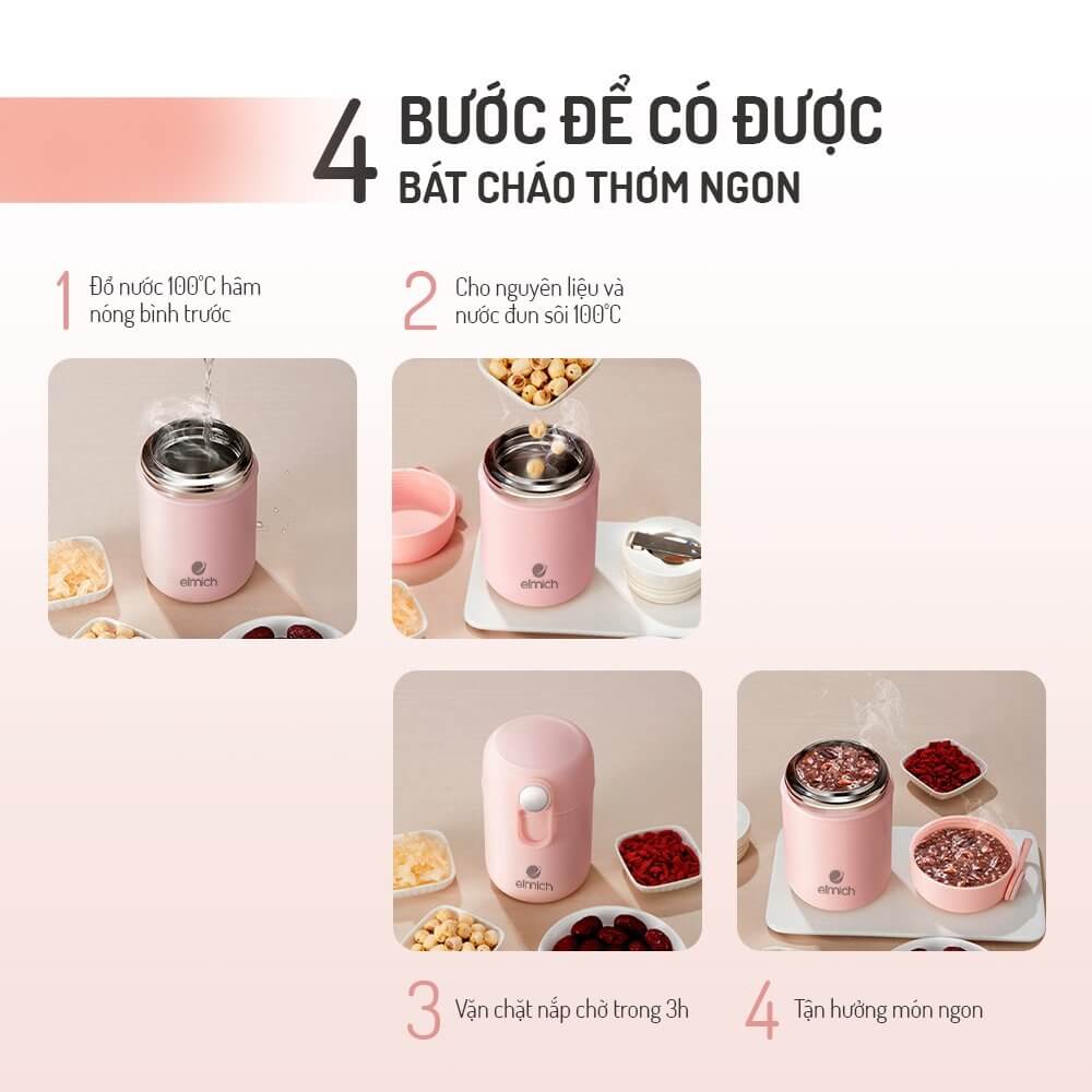 Bình đựng thức ăn giữ nhiệt Elmich EL8017 300ml, EL8018 400ml, EL8019 600ml, Hàng chính hãng, ủ cháo, Inox 316 - JoyMall