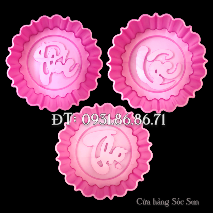 Bộ 3 khuôn ép xôi hình tròn Phúc Lộc Thọ loại 14 cm – Mã số 1732