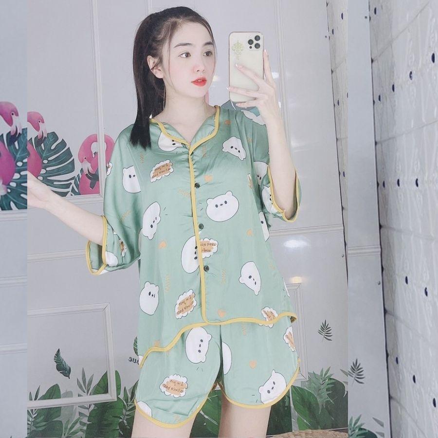 Đồ bộ nữ pijama lụa satin ngủ mặc nhà tay ngắn cánh dơi bigsize quần dài quần đùi dễ thương mango cao cấp ESHOP PM01