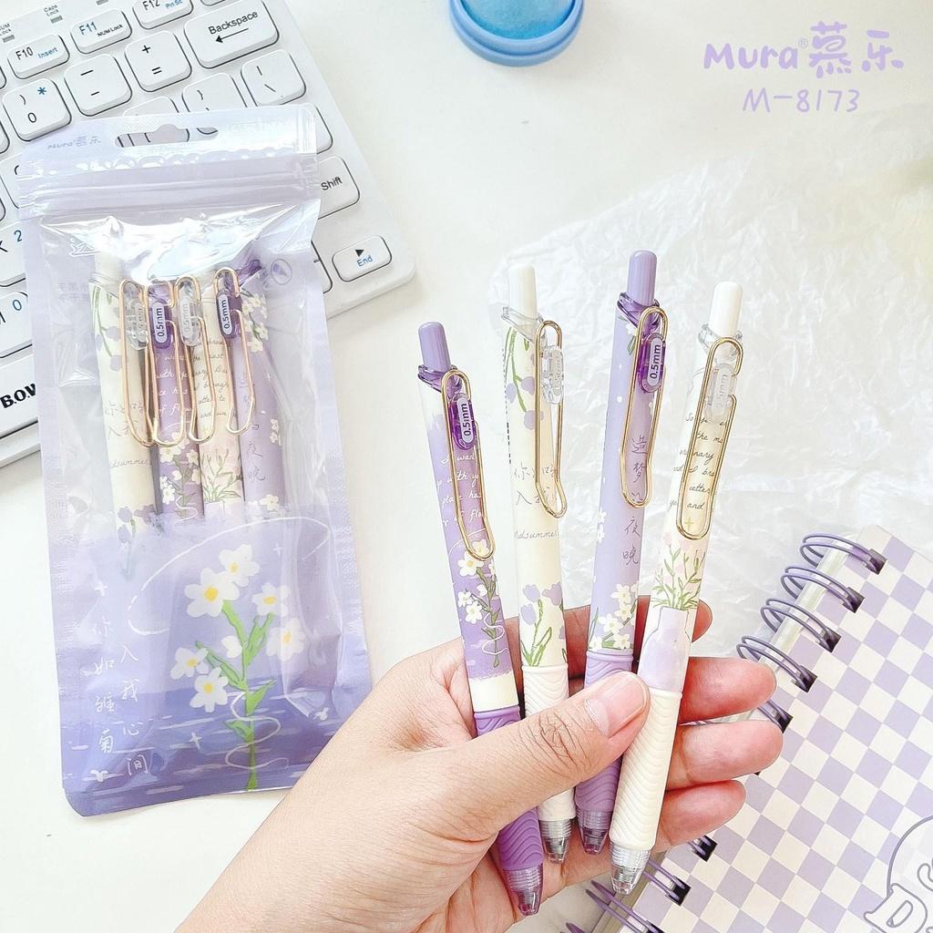 Bút bi nước mura phong cách màu tím đáng yêu violet - mực đen - but003