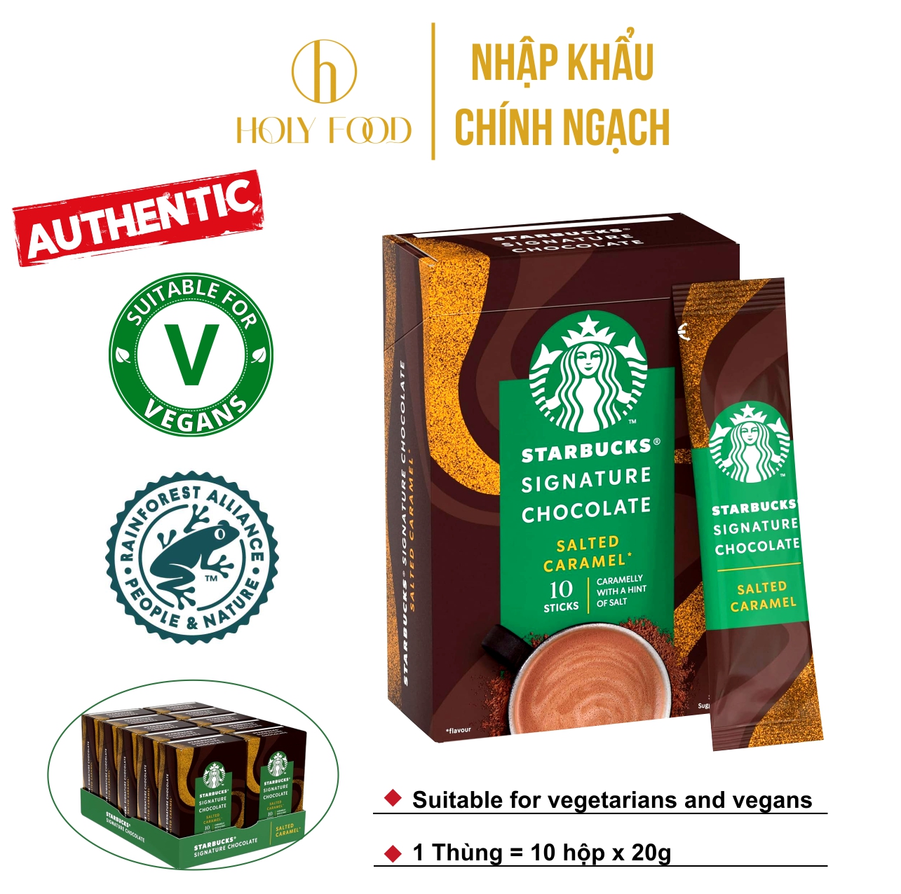 Bột Sô cô la nóng Starbucks Vị Caramel Mặn, thức uống bổ sung dinh dưỡng 200g Vegetarians Vegans