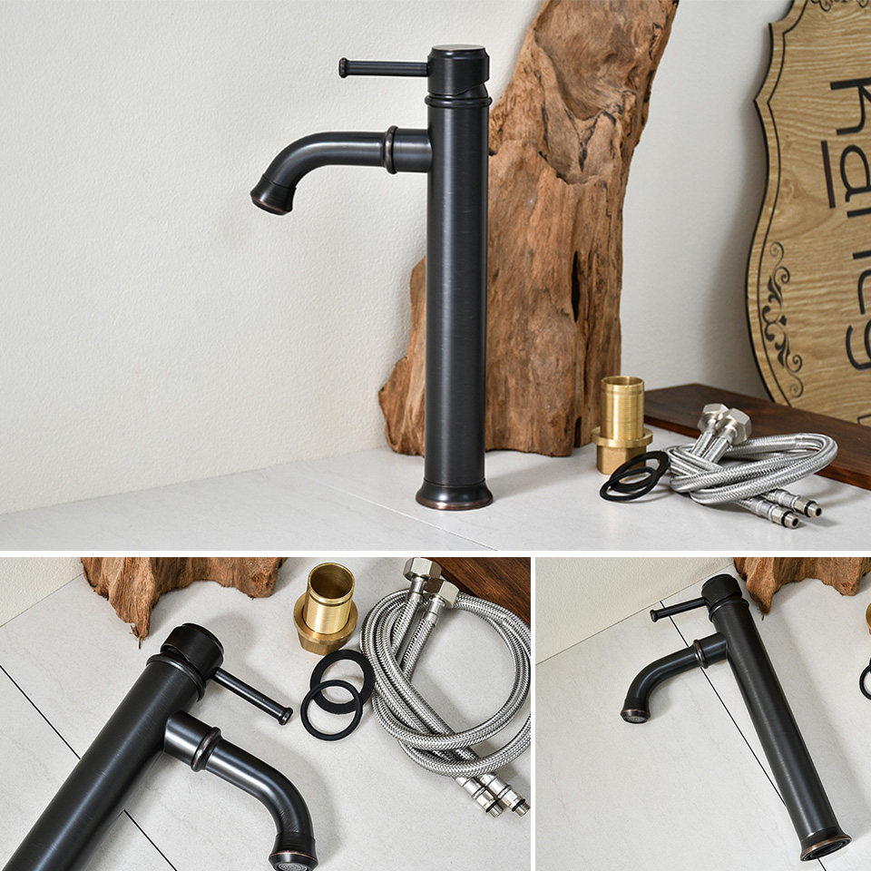 Vòi nước lavabo màu đen KanLy GCA20B - Vòi rửa thân cao nóng lạnh