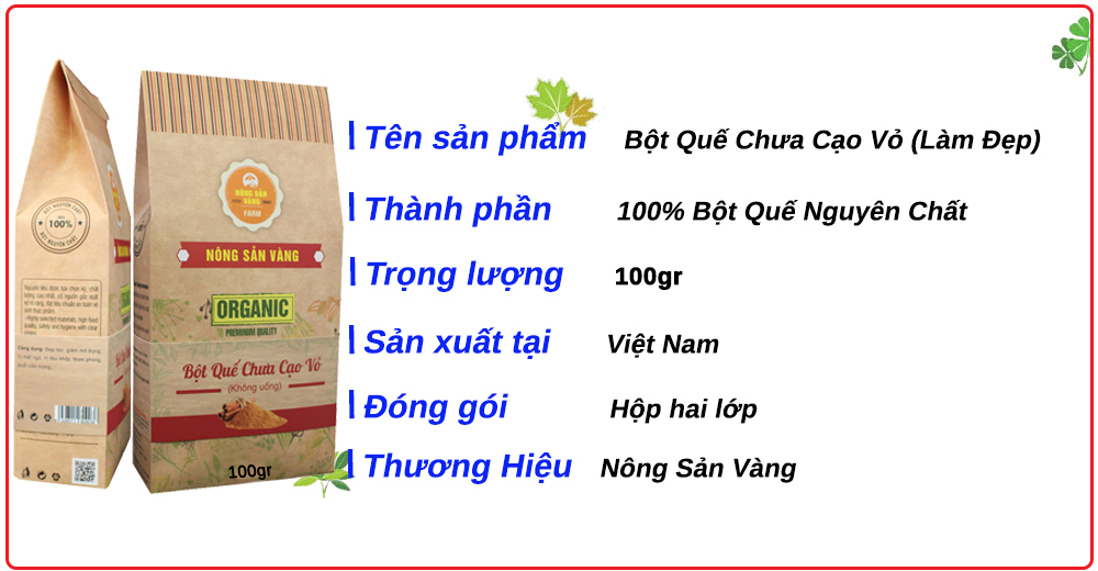 Bột Quế Nguyên Chất Chưa Cạo Vỏ (Làm Đẹp) 100gr, giảm cân, giảm mỡ bụng, đắp mặt - Nông Sản Vàng