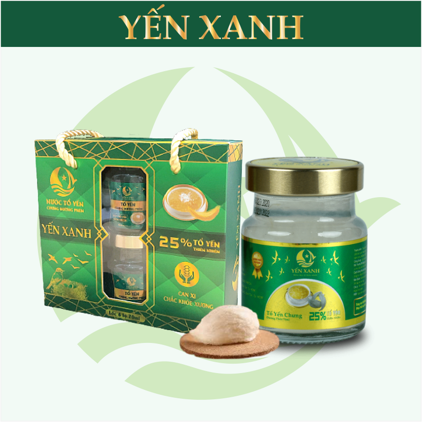 TỔ YẾN CHƯNG ĐƯỜNG PHÈN - YẾN XANH (25% TỔ YẾN) - LỐC 6 LỌ