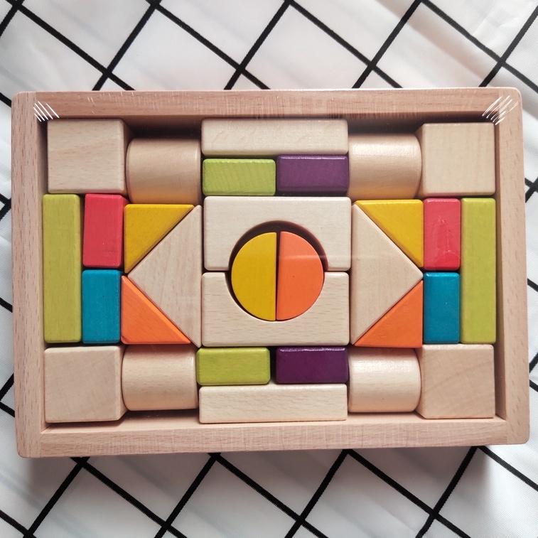 Đồ chơi xếp hình khối bằng gỗ 30 chi tiết cho bé 1 - 6 tuổi - Đồ chơi gỗ phát triển trí tuệ