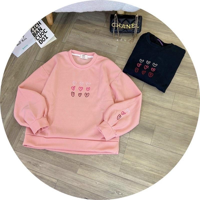 Áo khoác sweater chui đầu thêu tim nỉ ngoại tay phồng unisex ulzzang nam nữ