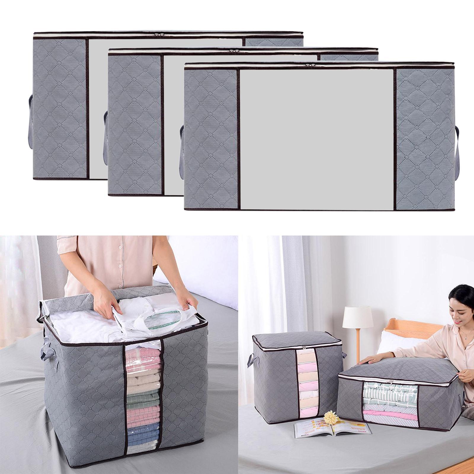 3 Pieces Foldable Closet Organizer 150L Storage Bags Container Carry Handle